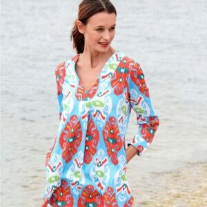 Vibrant Blue and Red Swim Cover-Up